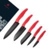 Kikusumi Black Ceramic Collection 5 Piece Chef Knife Gift Set Bundle - BENI Red Handle