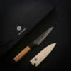 Kikusumi BLACK GHOST 5″ Petty Knife -  Hiba Ebony Wa Handle Japanese G3 Steel Kurouchi Finish