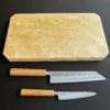 Kikusumi NATUR Sakura 2 Knife Set – 8″ Kiritsuke Gyuto Chef Knife + 5″ Petty Knife Japanese Wa Handle + Aomori Hiba Cutting Board