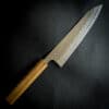 Kikusumi KATURA Kashi Gyuto Knife Damascus Japanese Steel AUS10 Polished Hammered Finish 8.5”/21 cm Japanese Oak Handle