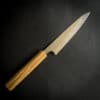 Kikusumi KATURA Kashi Petty Knife Damascus Japanese Steel AUS10 Polished Hammered Finish 5.5”/13.7cm Japanese Oak Handle