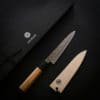 Kikusumi BLACK GHOST 6″ Petty Knife - Hiba Ebony Wa Handle Japanese G3 Steel Kurouchi Finish 15 cm