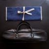KIKUSUMI Japanese Chef Knife Bag (Black) + Blue Cotton Knife Roll ( 6 Pocket) - Knife Storage / Chef Knife Rolls / Chef Tool Bag