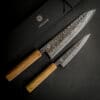 Kikusumi KATURA Kashi 2 Knife Gyuto Set – Damascus Steel Knife Tsuchime Engraved - 8