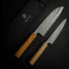 Kikusumi NATUR Sakura 2 Japanese Knife Set – 6.5″ SANTOKU Knife + 5″ Petty Knife Wa Handle