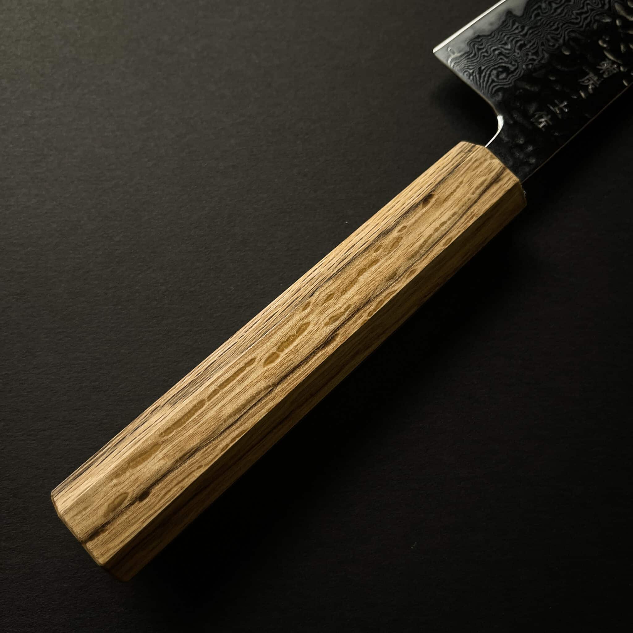 PantryBoy x KIKUSUMI Chef Knife Bunka Damascus Tsuchime Kashi Oak Handle