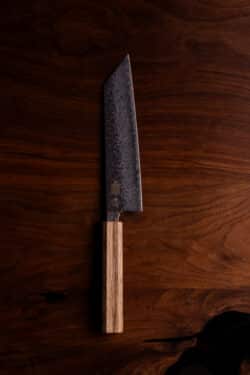 PantryBoy x KIKUSUMI Chef Knife Bunka Damascus Tsuchime Kashi Oak Handle
