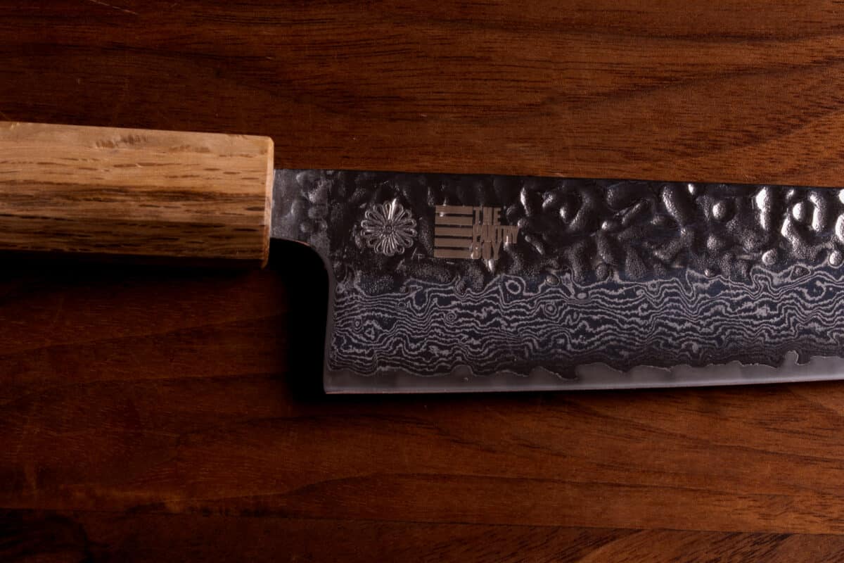 Pantry Boy x KIKUSUMI Bunka Knife for Vegetables Meat Fish Slicing - Damascus Tsuchime Kashi Oak Handle