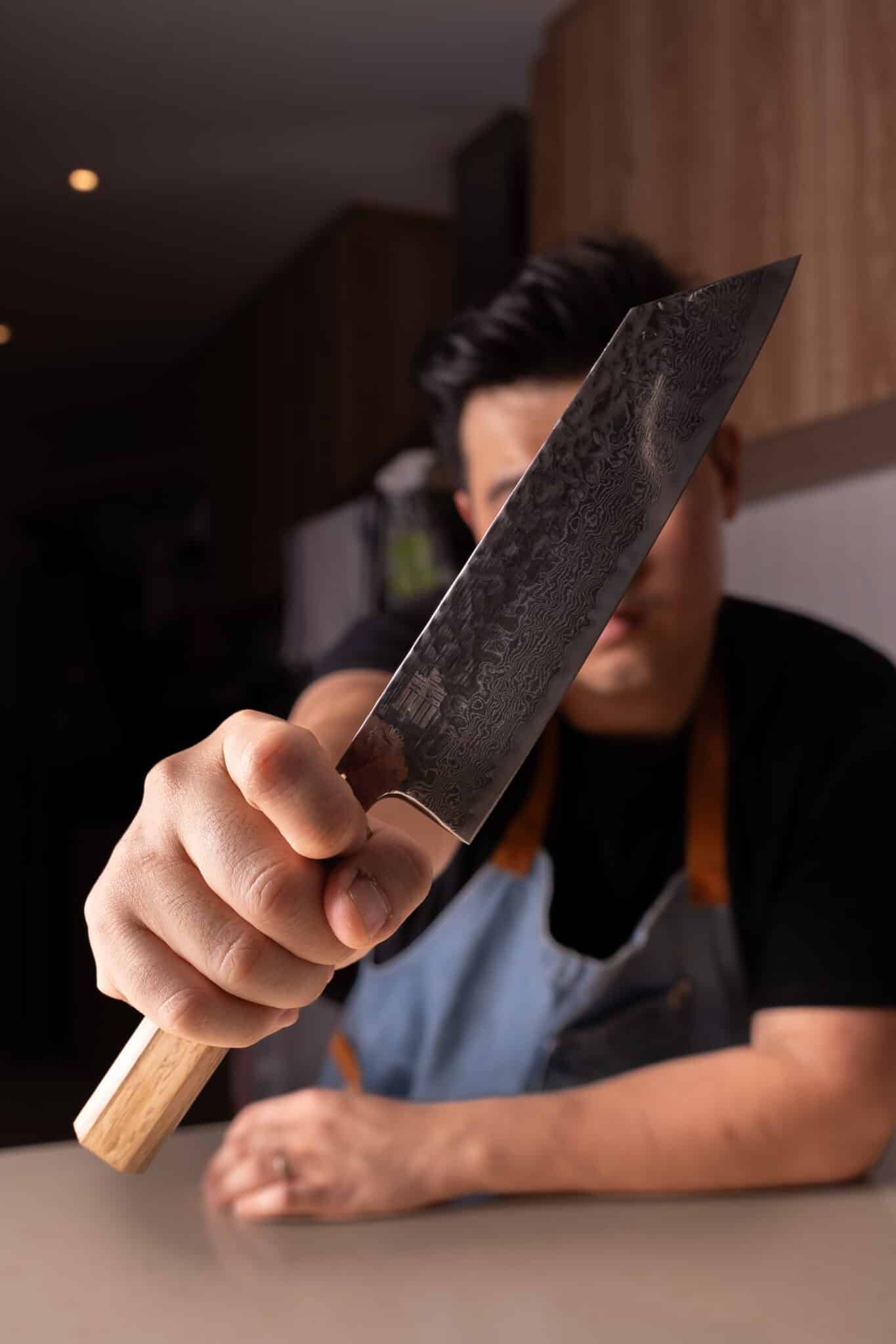 Pantry Boy x KIKUSUMI Bunka Knife for Chef Daren Teo - Damascus Tsuchime Kashi Oak Handle